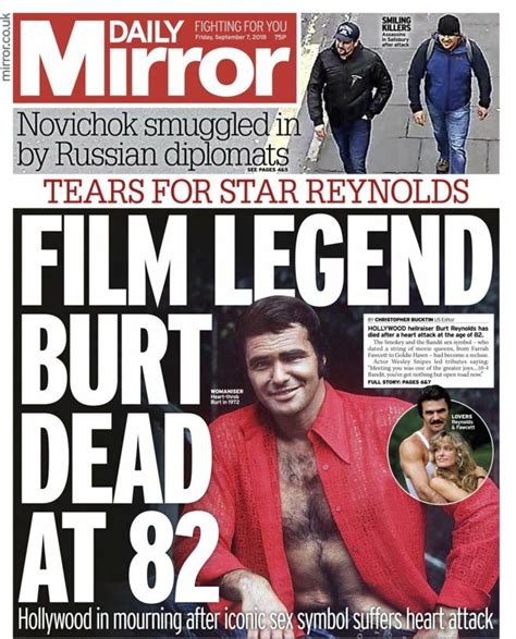 Burt Reynolds Cover On The Daily Mirror Newspaper Front Pages