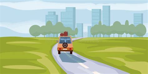 Road Way To City Buildings On Horizon Vector Illustration Car Highway