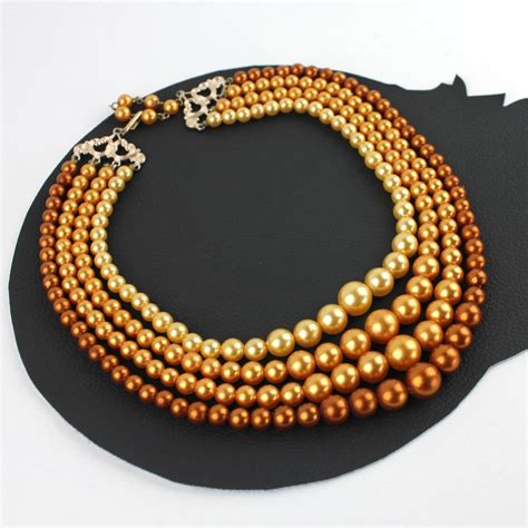 Orange Ombre Multi Strand Vintage Beaded Necklace Etsy