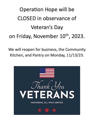 Operation Hope Closed November 10 For Veterans Day Operation Hope Of