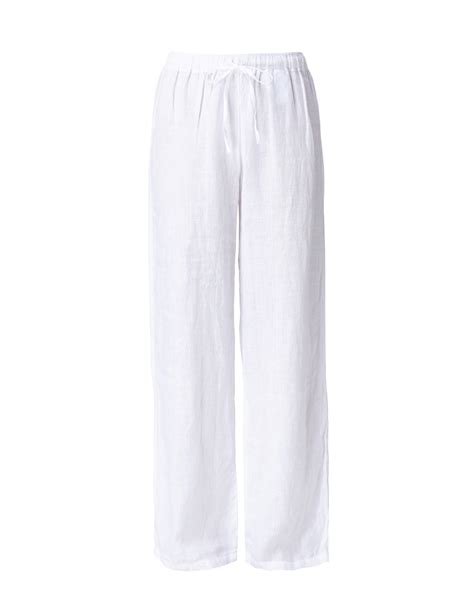White Linen Wide Leg Drawstring Pant 120 Lino