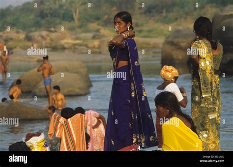 Women Dress After Bathing In The Tungabhadra River Hampi Karnataka
