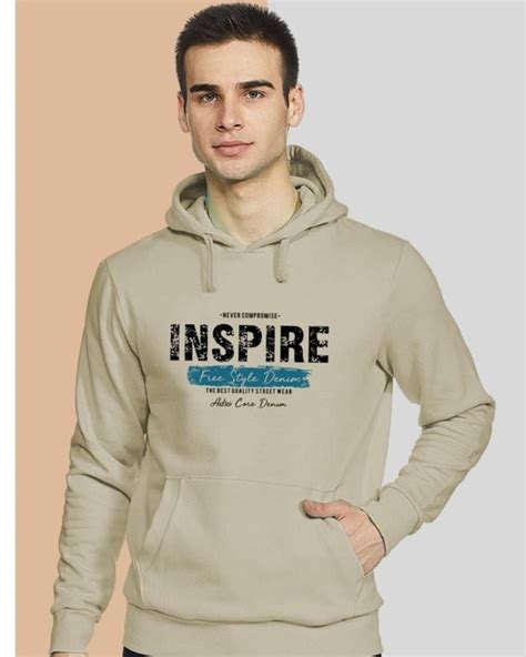 Buy Mens Beige Inspire Typography Hoodie Online At Bewakoof