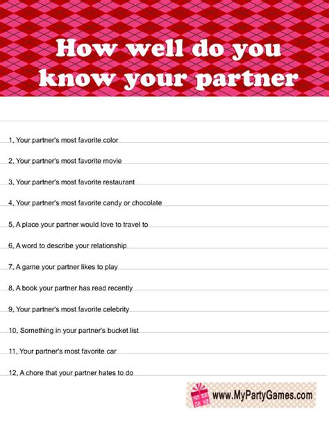 How Well Do You Know Your Partner Free Printable Game Couples Quiz
