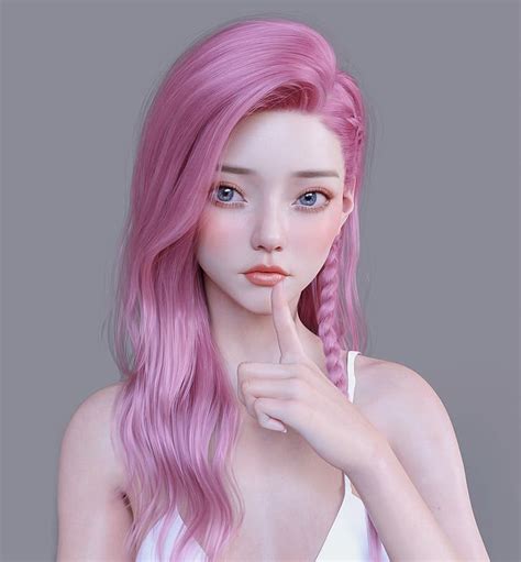 Hd Wallpaper Chen Wang Women Pink Hair Long Hair Blue Eyes Blush