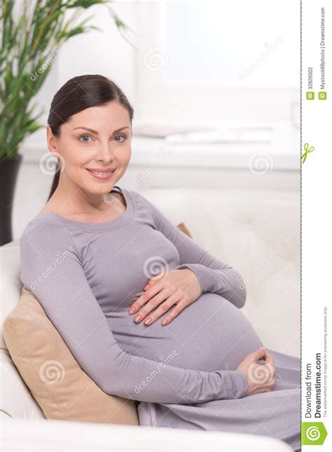 Pregnant Woman Stock Photo Image Of Couch Camera Prenatal 32826002
