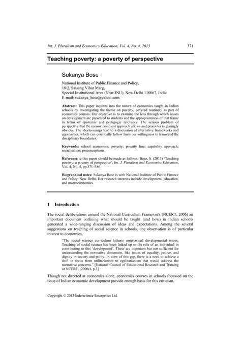 Pdf Teaching Poverty A Poverty Of Perspective