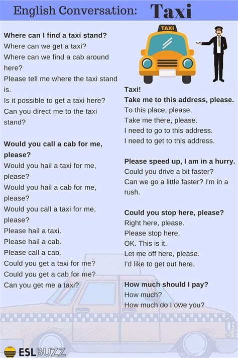 An English Conversation Is Shown With The Words Taxi