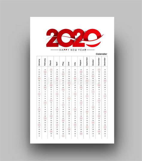 Happy New Year 2020 Calendar New Year Holiday Design Elements Stock