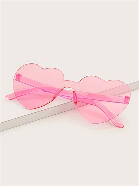 pink heart shaped rimless sunglasses etsy