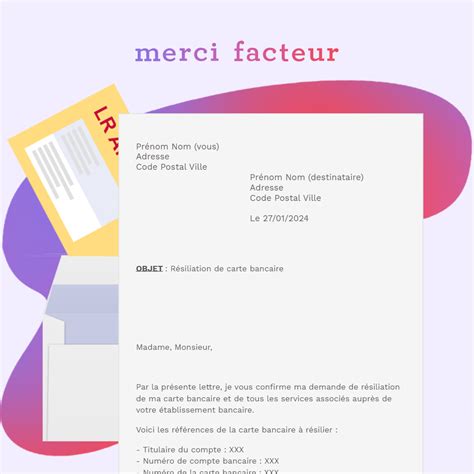 Lettre de résiliation carte bancaire Modèle Gratuit avec Merci Facteur