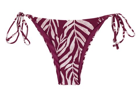 Wine Red Side Tie Brazilian Bikini Bottom With Leaf Pattern Bottom Palms Vine Ibiza Rio De Sol