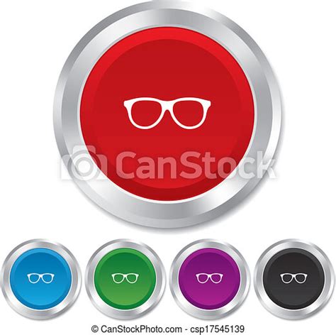 Retro Glasses Sign Icon Eyeglass Frame Symbol Round Metallic Buttons