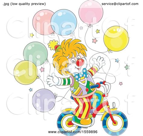 Clipart Of A Cute Clown Riding A Bicycle With Party Balloons Royalty