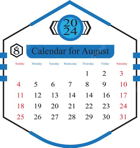 Bearbeitbarer Kalender Für August 2024 Vektor August 2024 Kalender