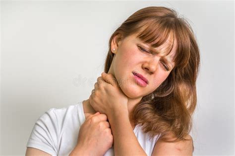 Woman With Muscle Injury Having Pain In Her Neck Stock Photo Image Of