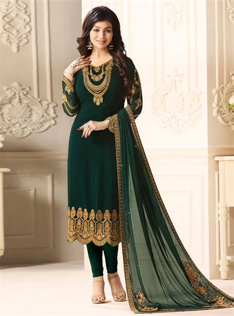 Ayesha Takia Green Georgette Kameez With Churidar 121453 Fashion