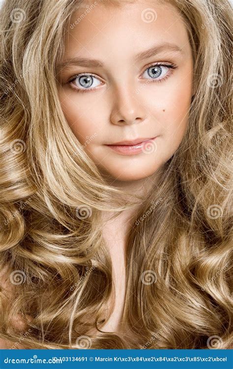 Beautiful Young Blonde Model Cute Girl With Long Beautiful Hair Stock