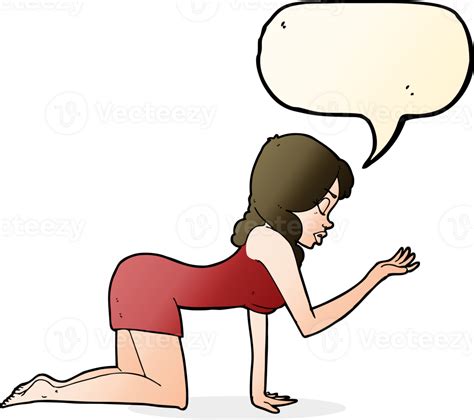 Cartoon Woman On All Fours With Speech Bubble PNG