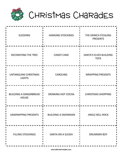 Christmas Charades Game Free Printable