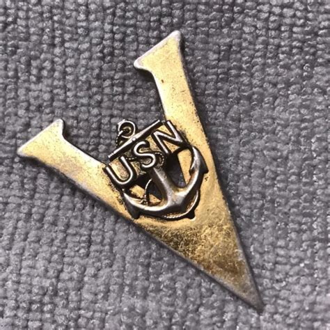 Large Ww2 Us Navy Sterling Silver V For Victory Brooch Pin 3500