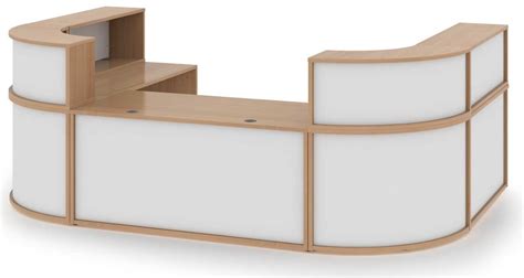 Mobili U Shaped Reception Counter In Sand Zebrano Mfc With Red Fronts