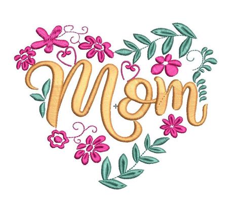 Mom Flowers Lettering Mothers Day Embroidery Design Pes Dst Exp