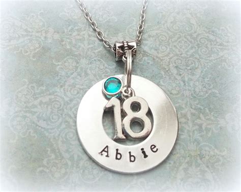18th Birthday T Personalized Handstamped Girl Birthstone Necklace T For Girl S 18th