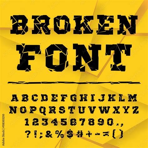 Black Font From The Broken Into Fragments Letters Broken Alphabet