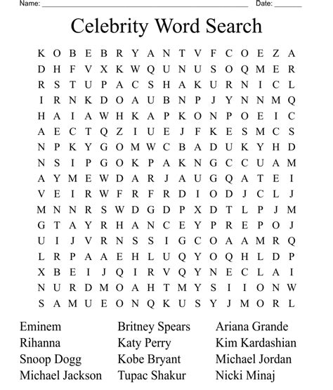 Celebrity Word Search Puzzle Free Printable Allfreepr