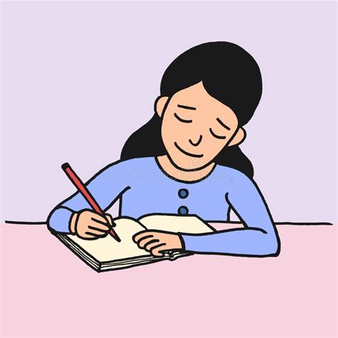 Cartoon Little Girl Studying And Writing Vector Image Reverasite