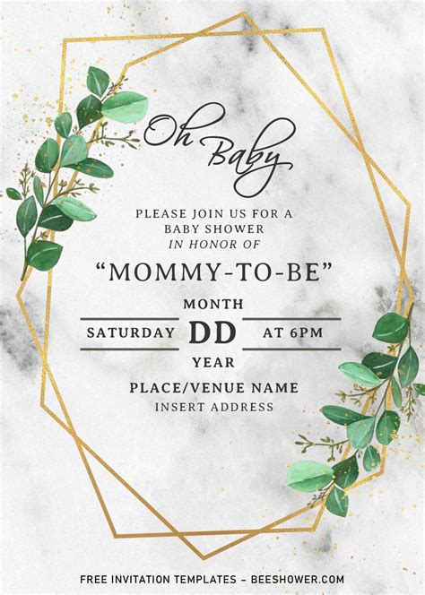 Free Greenery Geometric Baby Shower Invitation Templates For Word