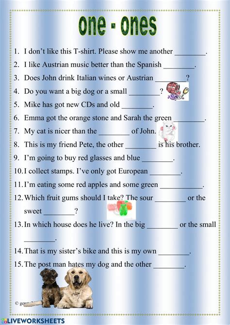 One Or Ones Interactive Worksheet Possessive Pronoun Nouns And