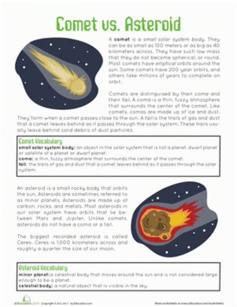 Fifth Grade Earth Space Science Worksheets Comets And Asteroids Spaceandastronomy Space An