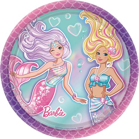 Iridescent Barbie Mermaid Round Lunch Paper Plates 8 Pk Party City