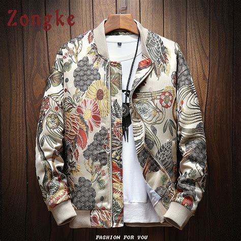 Zongke Japanese Embroidery Men Jacket Coat Man Hip Hop Streetwear Men