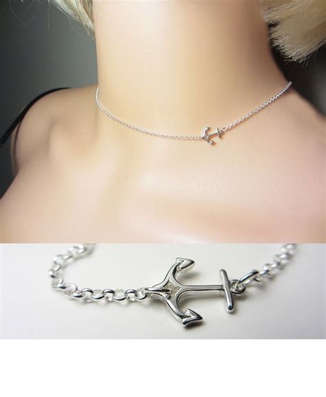 925 Sterling Silver Anchor Necklace Side Anchor Necklace Etsy