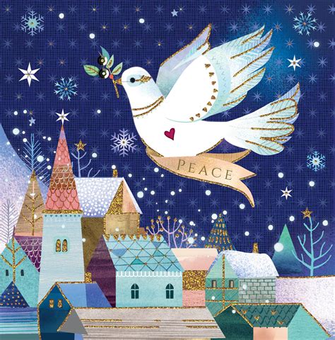 Dove Of Peace Luxury Hand Finished Christmas Greeting Card Single Xmas