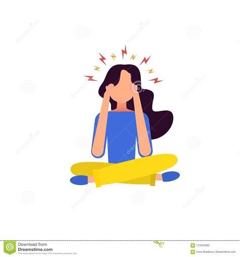 Woman Having Headache Pressing Hand To Her Forehead Stock Vector