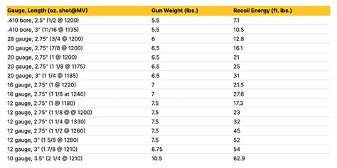 12 Gauge Shotgun Recoil Chart