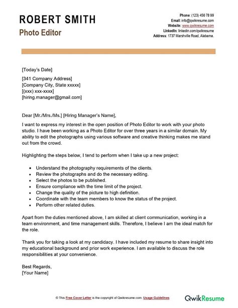 Photo Editor Cover Letter Examples Qwikresume
