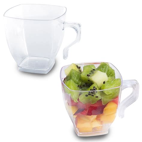 Clear Plastic Coffee Cups 8oz Square Mugs With Handle Disposable Or