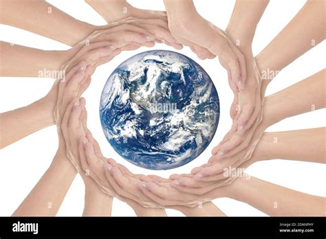 Hands Surrounding Around The Earth Isolated On White Element Of The