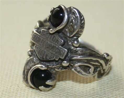 Vintage Sterling Silver Harley Davidson Ring With Onyx Ladies