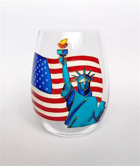 American Flag Wine Glass Patriotic Stemless Wine Glass Hand Etsy