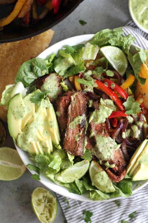 Steak Fajita Salads With Creamy Avocado Cilantro Dressing Recipe