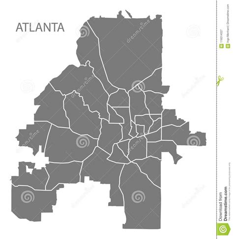 Atlanta Georgia City Map With Neighborhoods Grey Illustration Si Stock