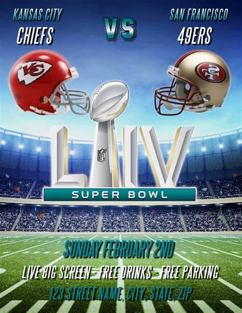 Super bowl sunday for the 2020 nfl season will be held on february 7th, 2021 and will decide the league. SUPER BOWL LIV 2020 PARTY FLYER TEMPLATE | PosterMyWall