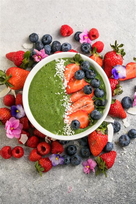 Matcha Green Tea Breakfast Superfoods Smoothies Bowl Topped With