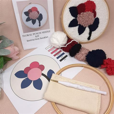 Punch Needle Embroidery Kit Floral Easy Beginners Punch Etsy